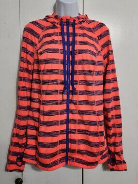 Lukka Women Large Full Zip Hoodie Jacket Bright Multicolor Striped Thumbholes